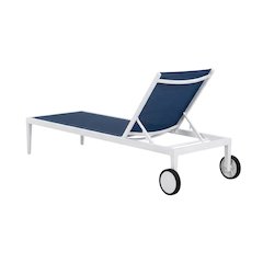 Navy Mesh Fabric Outdoor Lounge Chair, Contemporary Design, Cushioned Seat