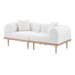 Cream Fabric Outdoor Modular Loveseat With Cushions And Contemporary Style