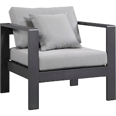 Gray Fabric Outdoor Patio Armchair With Aluminum Frame And Contemporary Design