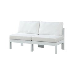 White Fabric Outdoor Patio Modular Sofa, Contemporary Design, Cushioned Seating