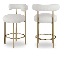 Bordeaux Cream Boucle Fabric Stool, Set of 2
