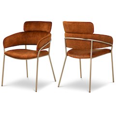 Yara Cognac Velvet Dining Chair, Set of 2