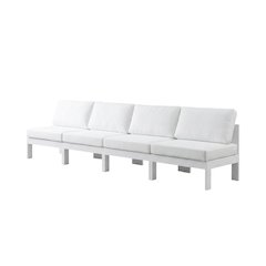 White Fabric Outdoor Patio Modular Sofa, Contemporary Style, Cushioned Seat