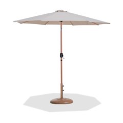 Fiji Beige Fabric / Teak Aluminum Patio Umbrella with Base Sets