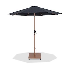 Fiji Black Fabric / Teak Aluminum Patio Umbrella with Base Sets