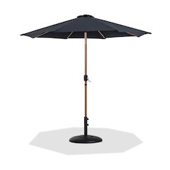 Fiji Black Fabric / Matte Black Aluminum Patio Umbrella with Base Sets