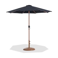 Fiji Black Fabric / Teak Aluminum Patio Umbrella with Base Sets