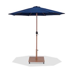 Fiji Navy Fabric / Teak Aluminum Patio Umbrella with Base Sets
