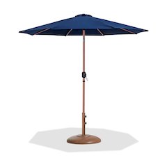 Fiji Navy Fabric / Teak Aluminum Patio Umbrella with Base Sets