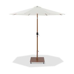 Fiji White Fabric / Teak Aluminum Patio Umbrella with Base Sets