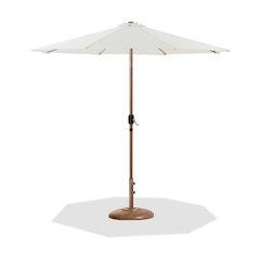 Fiji White Fabric / Teak Aluminum Patio Umbrella with Base Sets