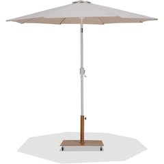 Fiji Beige Fabric / Teak Aluminum Patio Umbrella with Base Sets