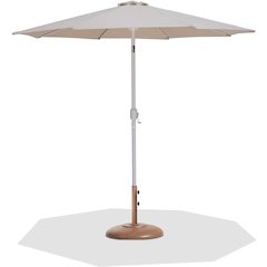 Fiji Beige Fabric / Teak Aluminum Patio Umbrella with Base Sets