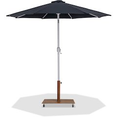 Fiji Black Fabric / Teak Aluminum Patio Umbrella with Base Sets
