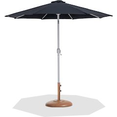 Fiji Black Fabric / Teak Aluminum Patio Umbrella with Base Sets
