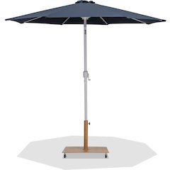 Fiji Grey Fabric / Teak Aluminum Patio Umbrella with Base Sets