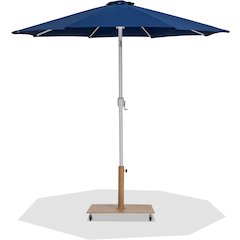 Fiji Navy Fabric / Teak Aluminum Patio Umbrella with Base Sets