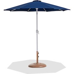 Fiji Navy Fabric / Teak Aluminum Patio Umbrella with Base Sets