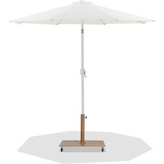 Fiji White Fabric / Teak Aluminum Patio Umbrella with Base Sets