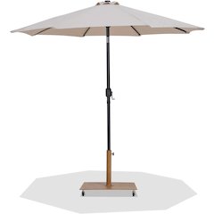 Fiji Beige Fabric / Teak Aluminum Patio Umbrella with Base Sets