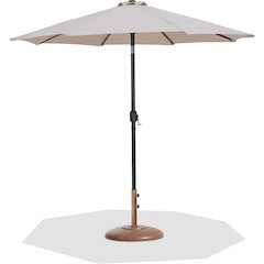 Fiji Beige Fabric / Teak Aluminum Patio Umbrella with Base Sets