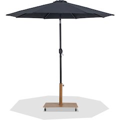 Fiji Black Fabric / Teak Aluminum Patio Umbrella with Base Sets