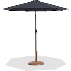 Fiji Black Fabric / Teak Aluminum Patio Umbrella with Base Sets