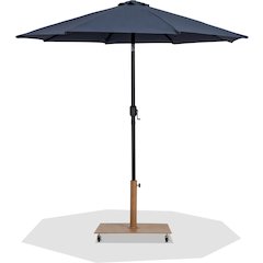Fiji Grey Fabric / Teak Aluminum Patio Umbrella with Base Sets
