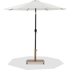 Fiji White Fabric / Teak Aluminum Patio Umbrella with Base Sets