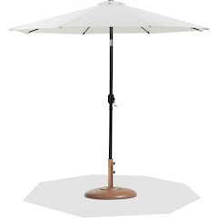 Fiji White Fabric / Teak Aluminum Patio Umbrella with Base Sets