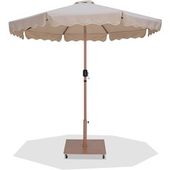 Amalfi Beige With Cream Piping / Teak Metal Patio Umbrella with Base Sets
