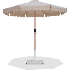 Amalfi Beige With Cream Piping / Matte White Metal Patio Umbrella with Base Sets