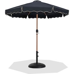 Amalfi Black With Cream Piping / Matte Black Metal Patio Umbrella with Base Sets