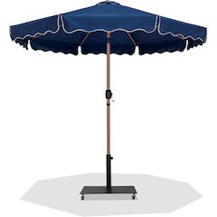 Amalfi Navy With Cream Piping / Matte Black Metal Patio Umbrella with Base Sets
