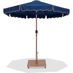 Amalfi Navy With Cream Piping / Teak Metal Patio Umbrella with Base Sets