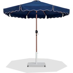 Amalfi Navy With Cream Piping / Matte White Metal Patio Umbrella with Base Sets