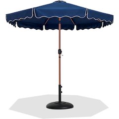 Amalfi Navy With Cream Piping / Matte Black Metal Patio Umbrella with Base Sets