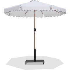 Amalfi White With Black Piping / Matte Black Metal Patio Umbrella with Base Sets
