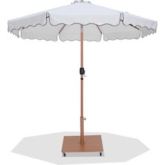 Amalfi White With Black Piping / Teak Metal Patio Umbrella with Base Sets