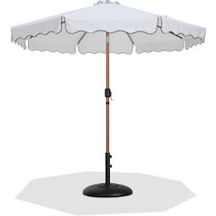 Amalfi White With Black Piping / Matte Black Metal Patio Umbrella with Base Sets