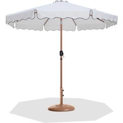 Amalfi White With Black Piping / Teak Metal Patio Umbrella with Base Sets