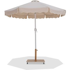 Amalfi Beige With Cream Piping / Teak Metal Patio Umbrella with Base Sets