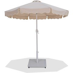 Amalfi Beige With Cream Piping / Matte White Metal Patio Umbrella with Base Sets