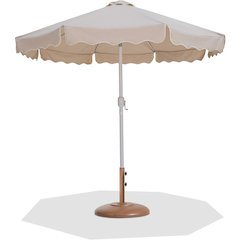 Amalfi Beige With Cream Piping / Teak Metal Patio Umbrella with Base Sets