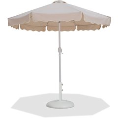 Amalfi Beige With Cream Piping / Matte White Metal Patio Umbrella with Base Sets