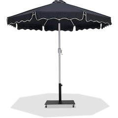 Amalfi Black With Cream Piping / Matte Black Metal Patio Umbrella with Base Sets