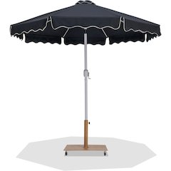 Amalfi Black With Cream Piping / Teak Metal Patio Umbrella with Base Sets