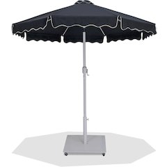 Amalfi Black With Cream Piping / Matte White Metal Patio Umbrella with Base Sets