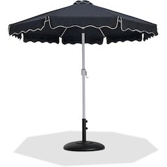 Amalfi Black With Cream Piping / Matte Black Metal Patio Umbrella with Base Sets