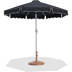 Amalfi Black With Cream Piping / Teak Metal Patio Umbrella with Base Sets